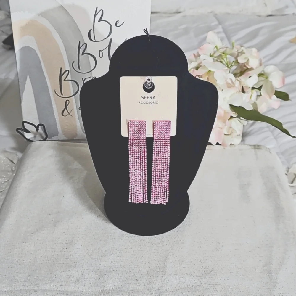 Elegant Pink Sparkle Dangle Earrings Elegant Wear Special Ocassion Luxury - Picture 3 of 6